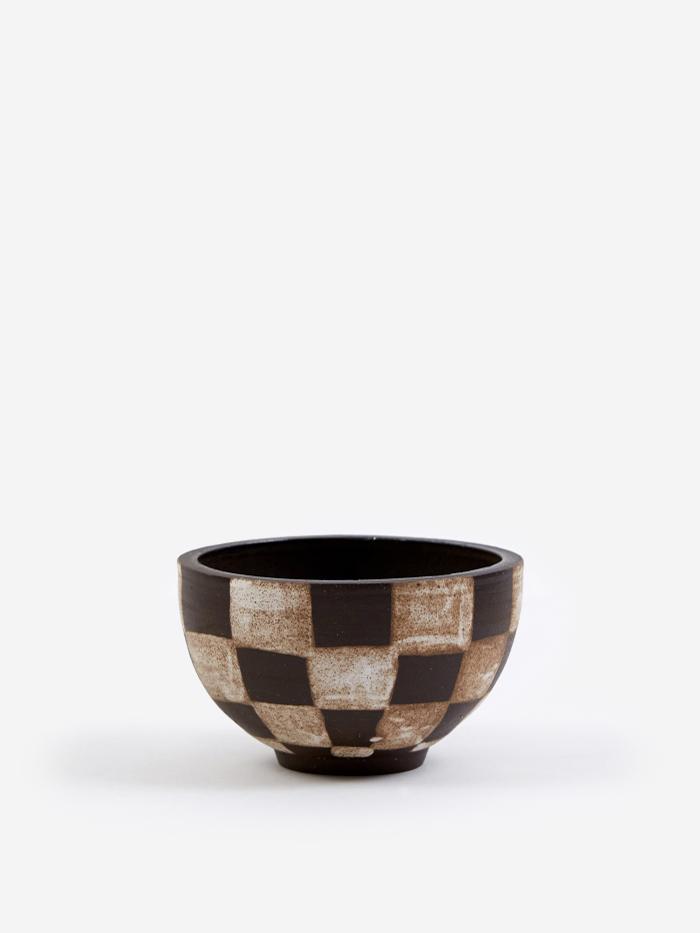 Mellow Mellow Medium Incense Bowl - Dark Brown Outside Check - White
