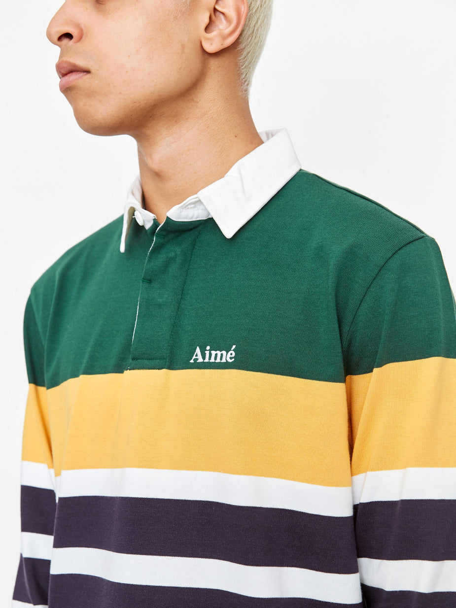 Aime Leon Dore Aime Leon Dore 12 Oz Longsleeve Striped Poloshirt - Evergreen Multi - Green