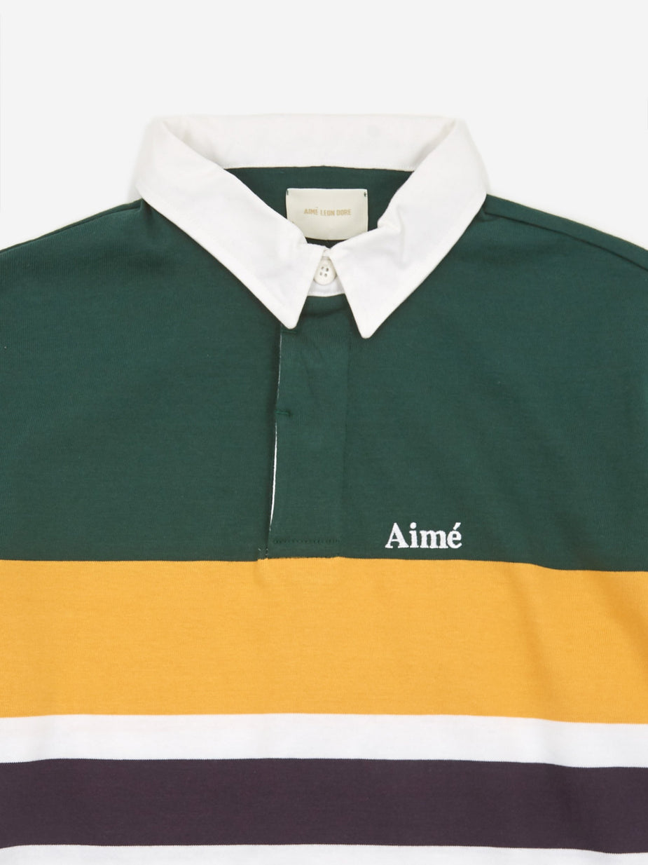 Aime Leon Dore Aime Leon Dore 12 Oz Longsleeve Striped Poloshirt - Evergreen Multi - Green