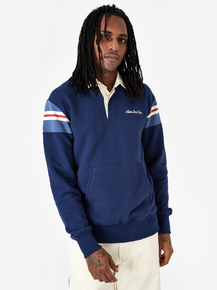 Aime Leon Dore Aime Leon Dore 17oz Terry Ribbed Shoulder Rugby Shirt - Flag Navy - Blue