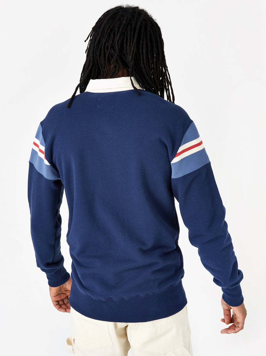 Aime Leon Dore Aime Leon Dore 17oz Terry Ribbed Shoulder Rugby Shirt - Flag Navy - Blue