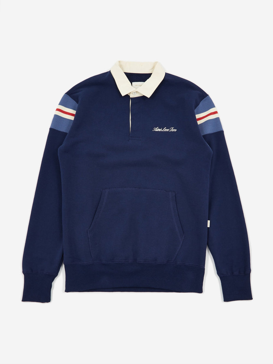 Aime Leon Dore Aime Leon Dore 17oz Terry Ribbed Shoulder Rugby Shirt - Flag Navy - Blue
