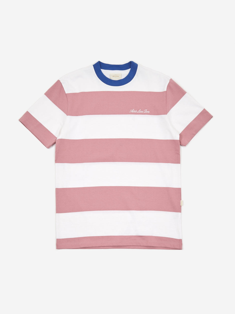 Aime Leon Dore Aime Leon Dore Thick Striped T-Shirt - Heather Rose/White - White