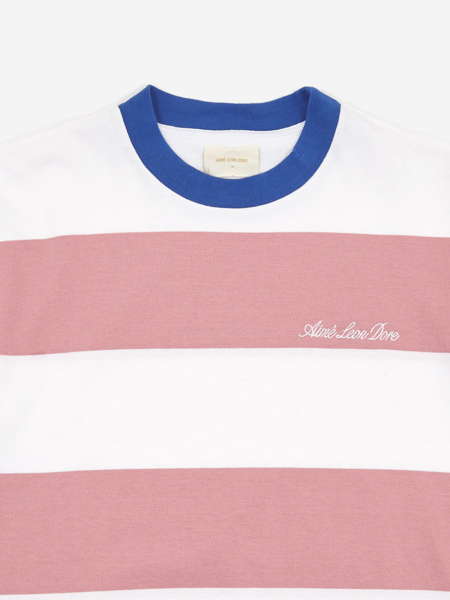 Aime Leon Dore Aime Leon Dore Thick Striped T-Shirt - Heather Rose/White - White