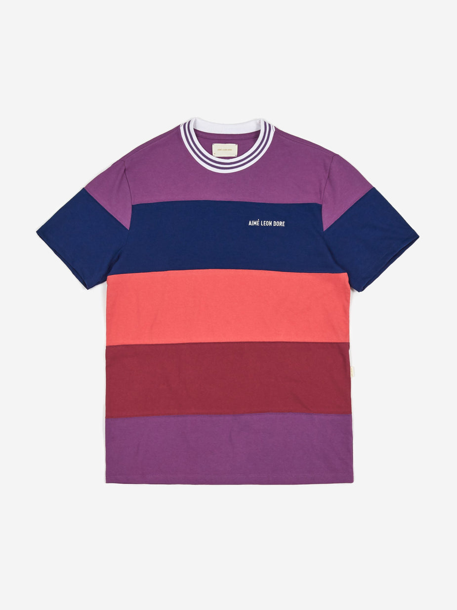 Aime Leon Dore Aime Leon Dore Striped Ribbed Collar T-Shirt - Purple Tape Combo - Purple