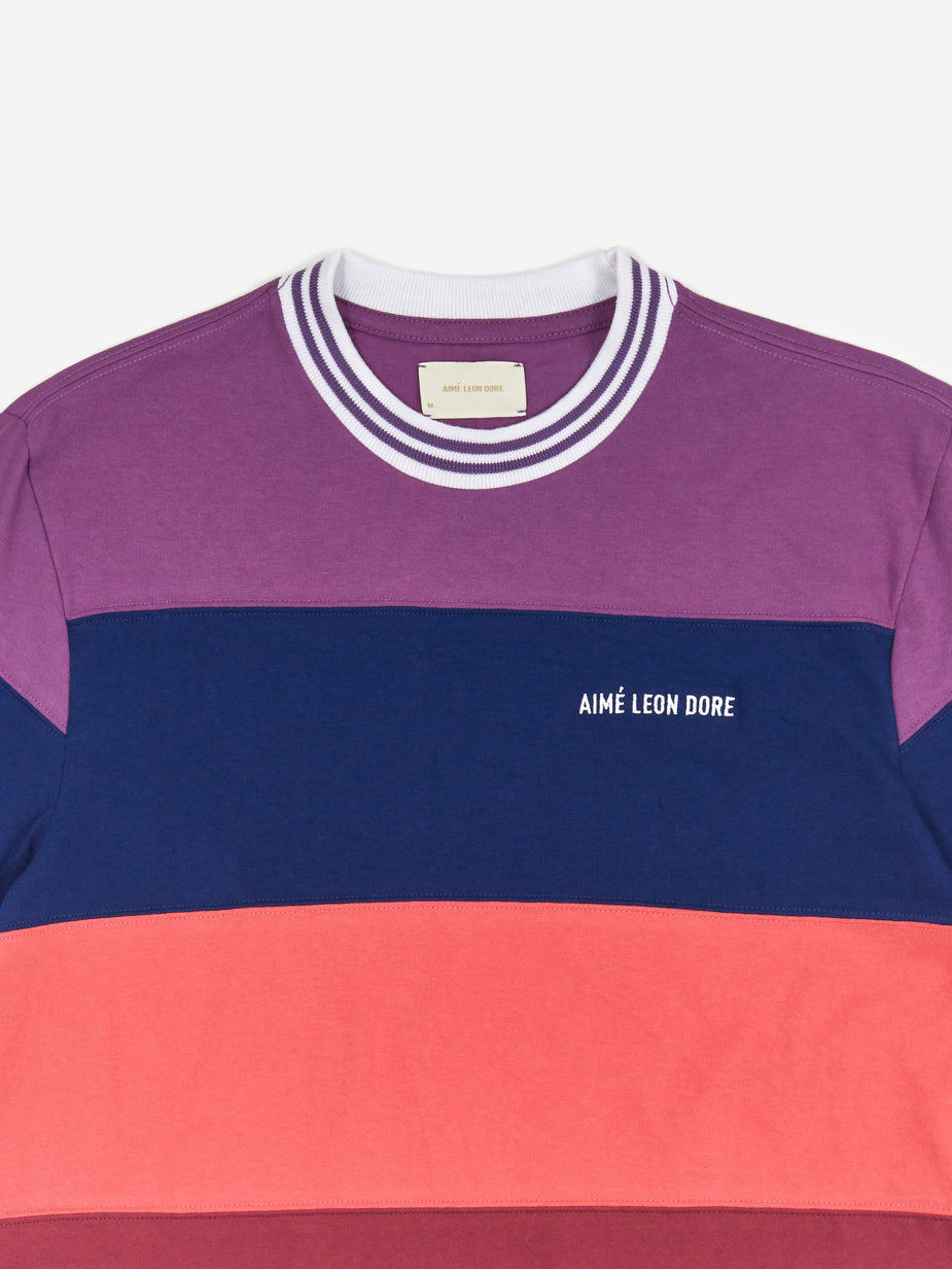 Aime Leon Dore Aime Leon Dore Striped Ribbed Collar T-Shirt - Purple Tape Combo - Purple