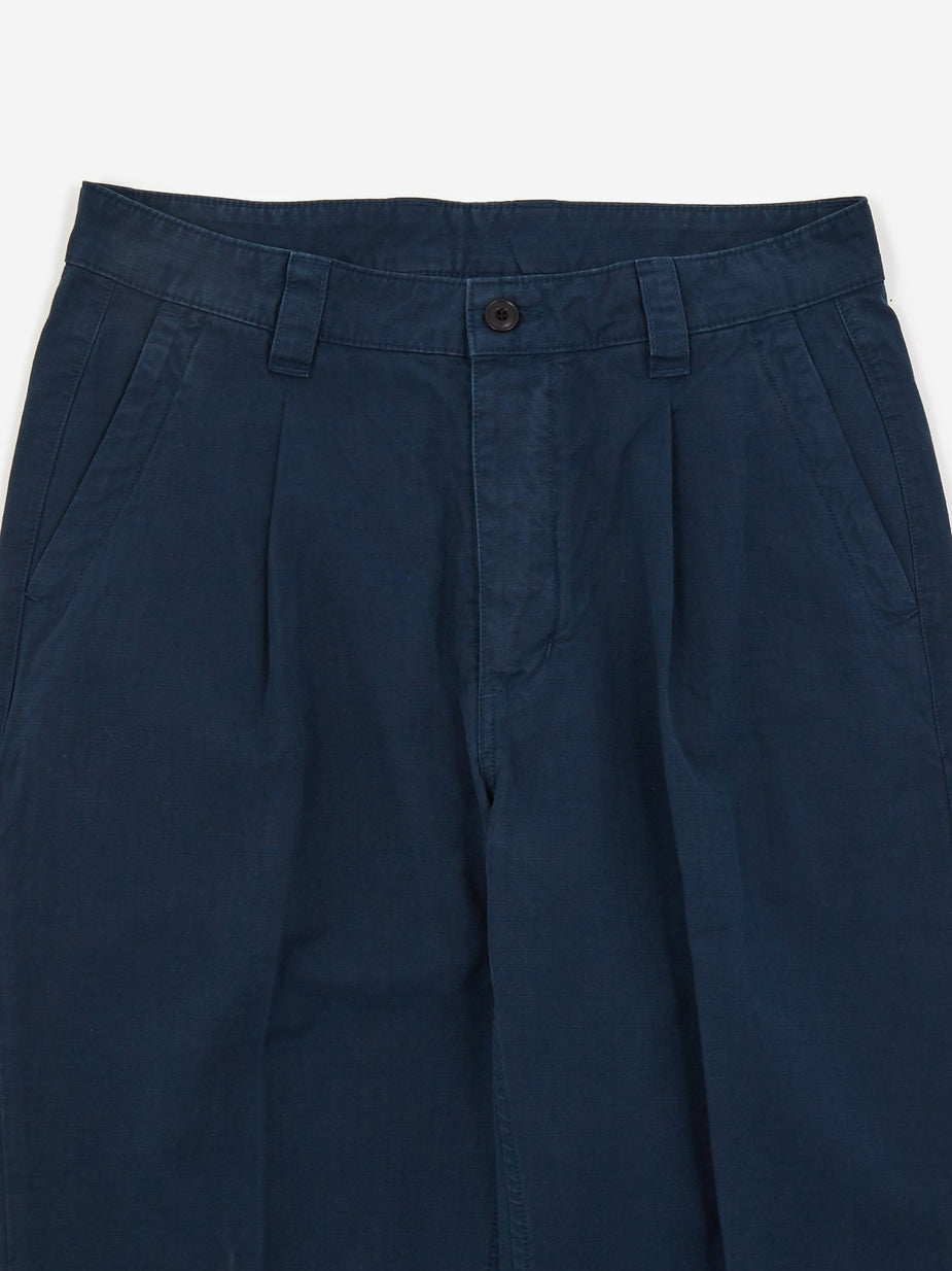 Albam Albam GD Ripstop Pleated Trouser - Navy - Blue