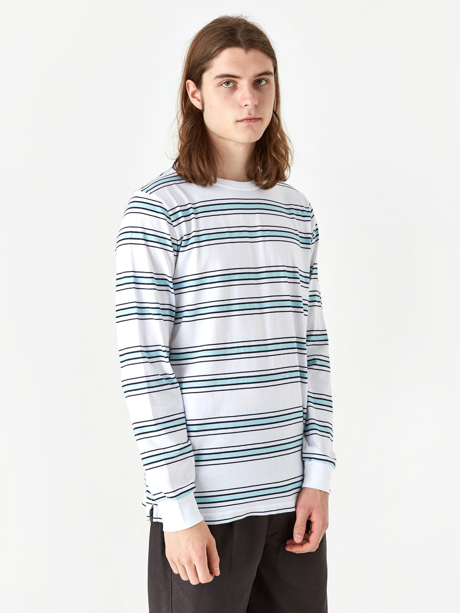 Albam Albam Heritage Stripe Longsleeve T-Shirt - White/Light Blue/Navy - Blue