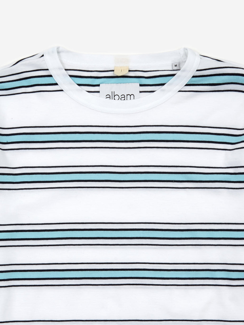 Albam Albam Heritage Stripe Longsleeve T-Shirt - White/Light Blue/Navy - Blue