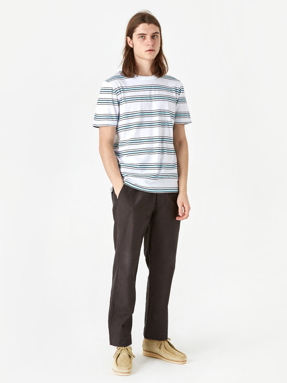 Albam Albam Heritage Stripe Shortsleeve T-Shirt - White/Light Blue/Navy - Blue