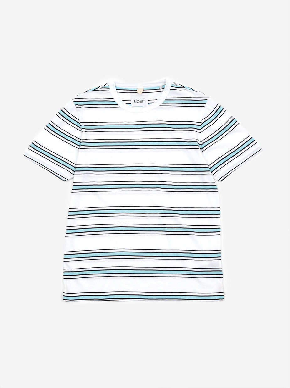 Albam Albam Heritage Stripe Shortsleeve T-Shirt - White/Light Blue/Navy - Blue