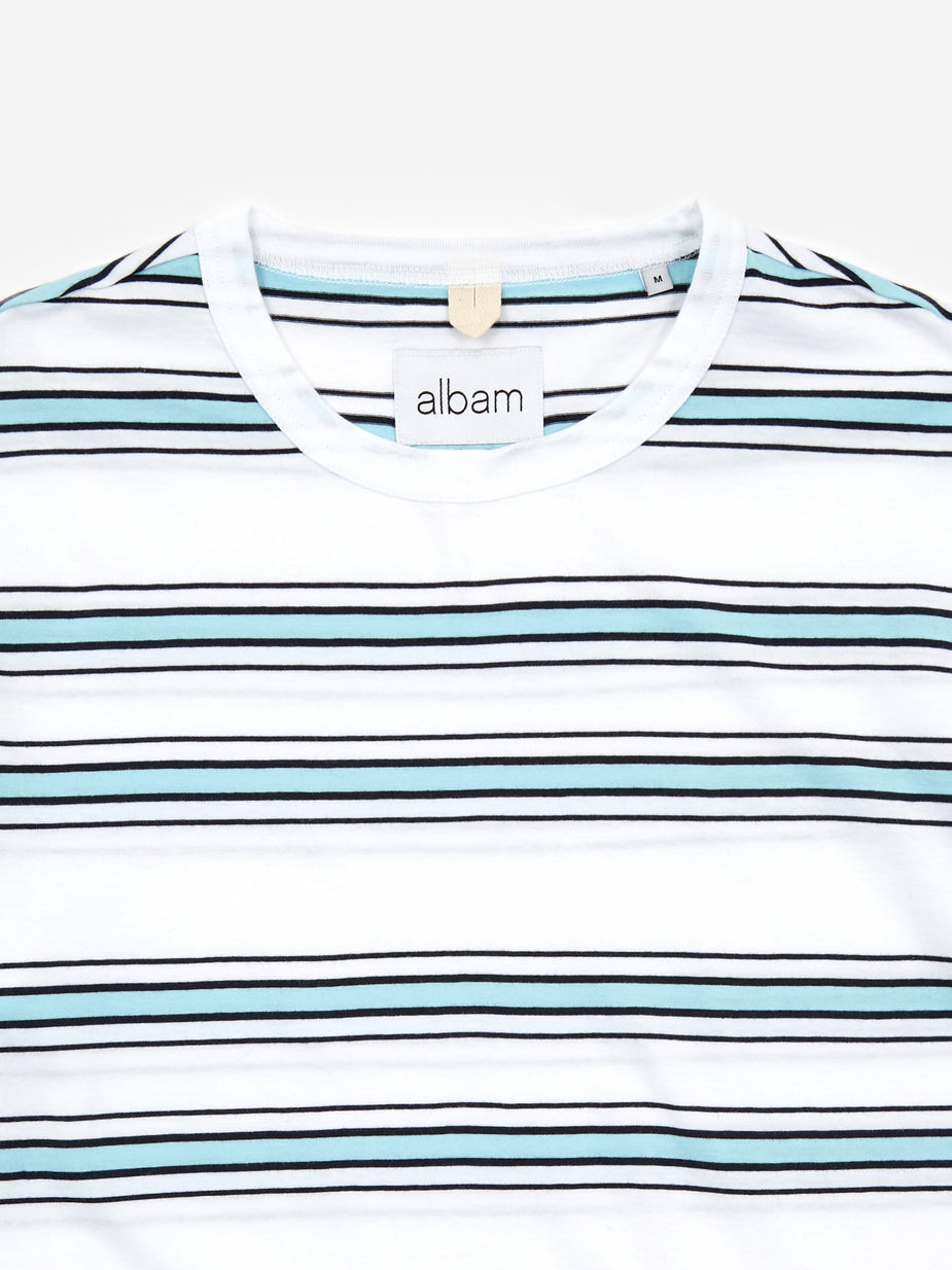 Albam Albam Heritage Stripe Shortsleeve T-Shirt - White/Light Blue/Navy - Blue