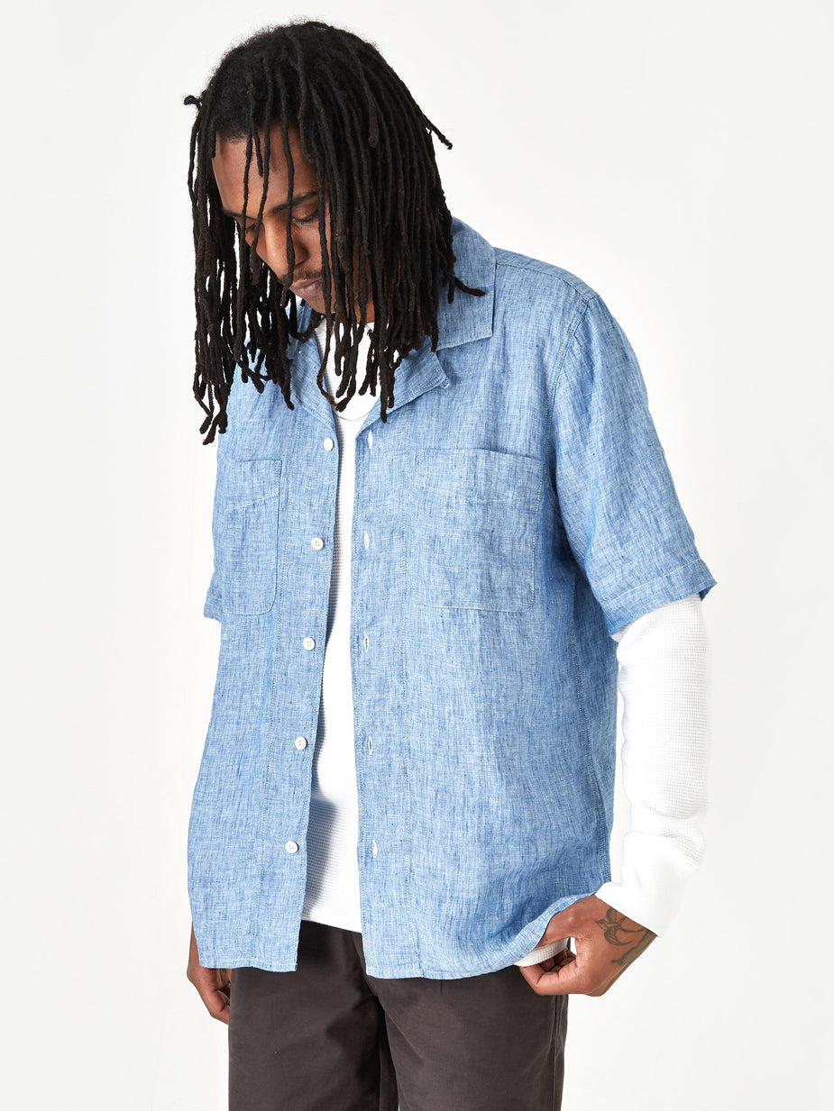Albam Albam Revere Collar Shortsleeve Shirt - Light Blue - Blue