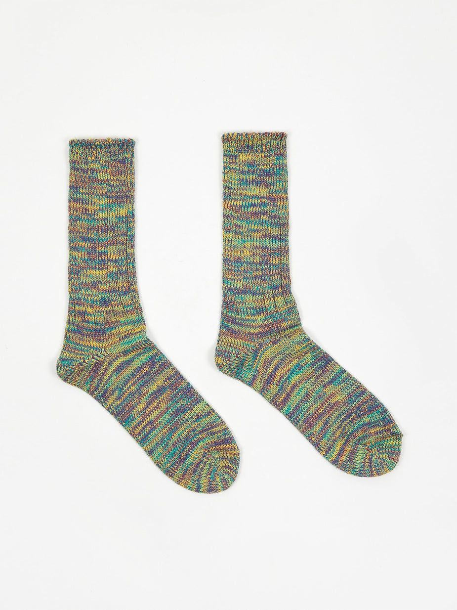 Anonymous Ism Anonymous Ism 5 colour Mix Crew Sock - Green/Purple - Green