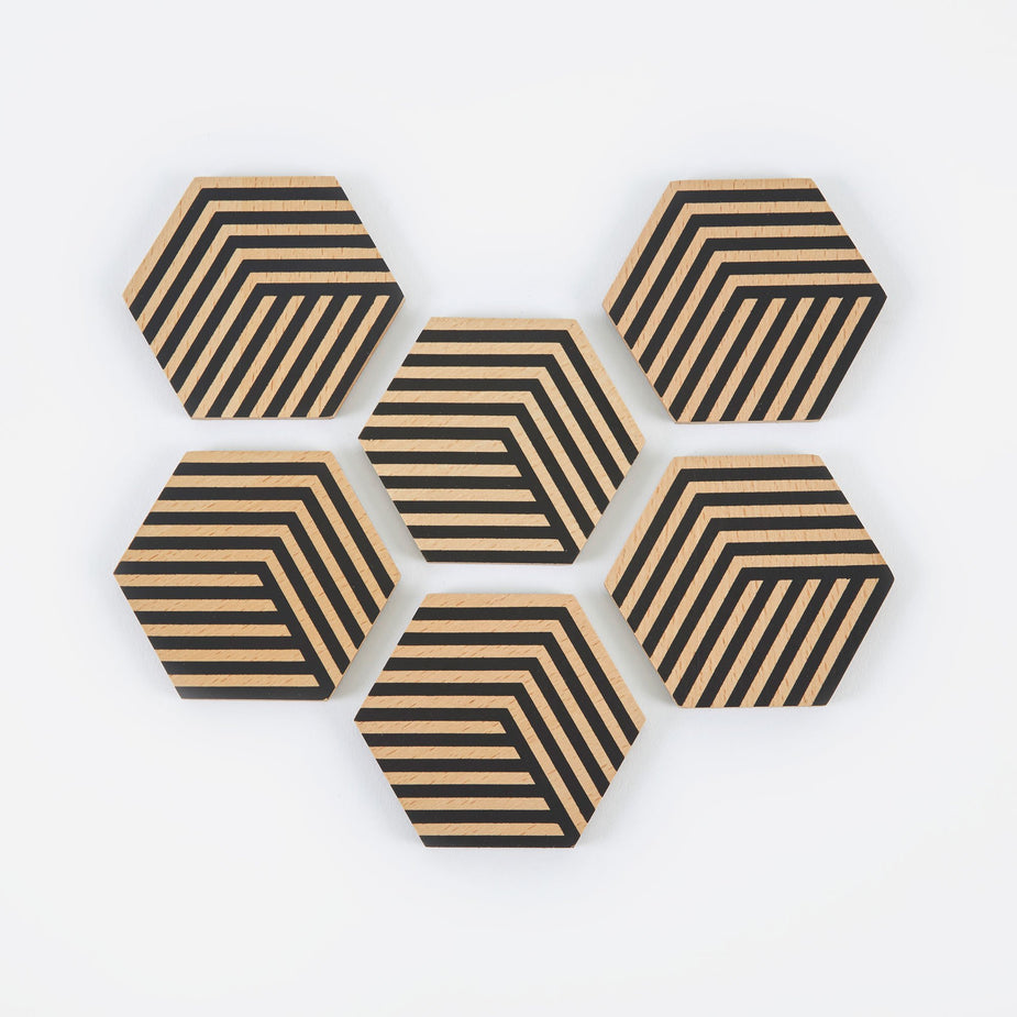 Areaware Areaware Table Tiles Optic Coasters - Black - Black