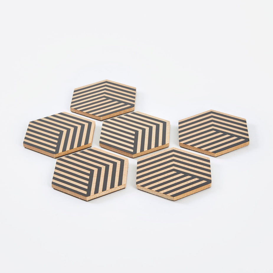 Areaware Areaware Table Tiles Optic Coasters - Black - Black