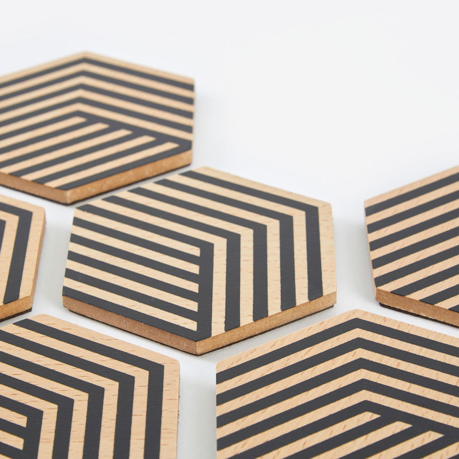 Areaware Areaware Table Tiles Optic Coasters - Black - Black