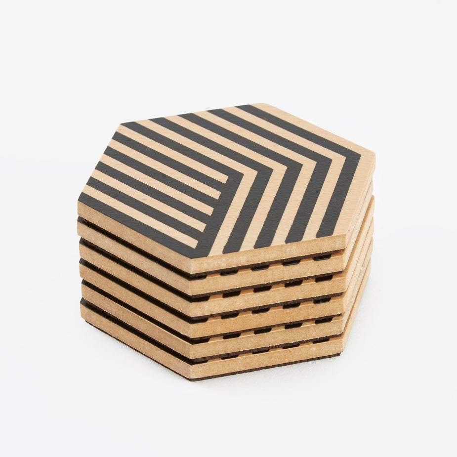 Areaware Areaware Table Tiles Optic Coasters - Black - Black