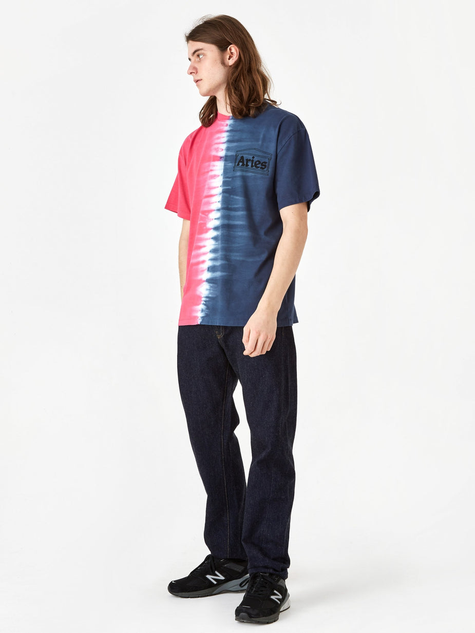 Aries Aries Classic Tie Dye Half and Half Shortsleeve T-Shirt - Blue/Fuschia - Blue