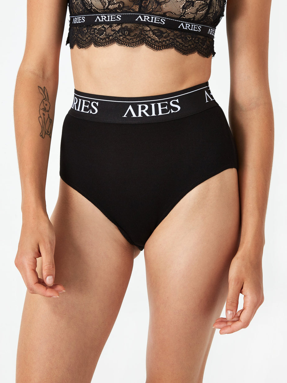 Aries Aries Rib High Waist Brief - Black/Black - Black