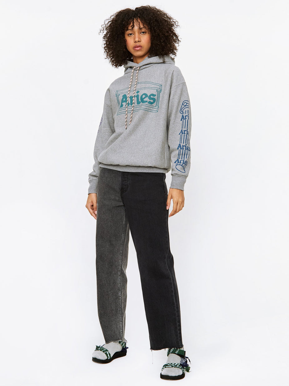 Aries Aries Temple Hooded Sweatshirt - Grey Marl - Grey