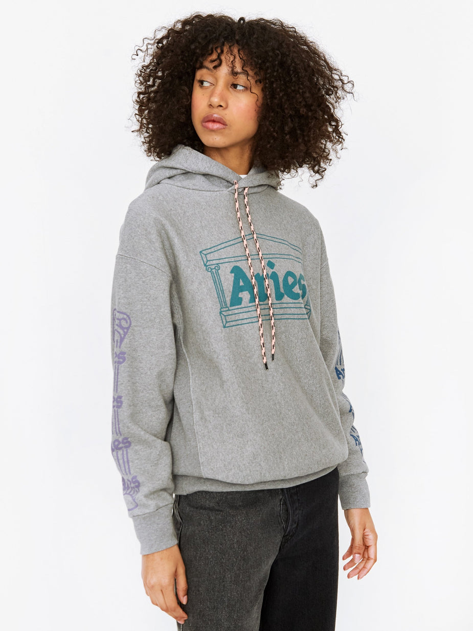 Aries Aries Temple Hooded Sweatshirt - Grey Marl - Grey