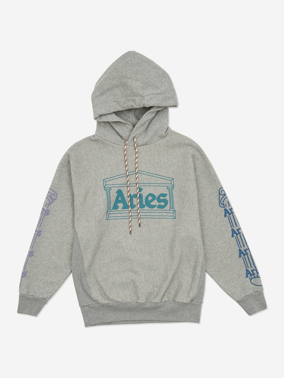 Aries Aries Temple Hooded Sweatshirt - Grey Marl - Grey