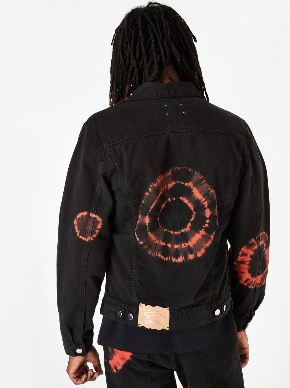 Aries Aries Tie Dye Trucker Jacket - Black/Orange - Orange