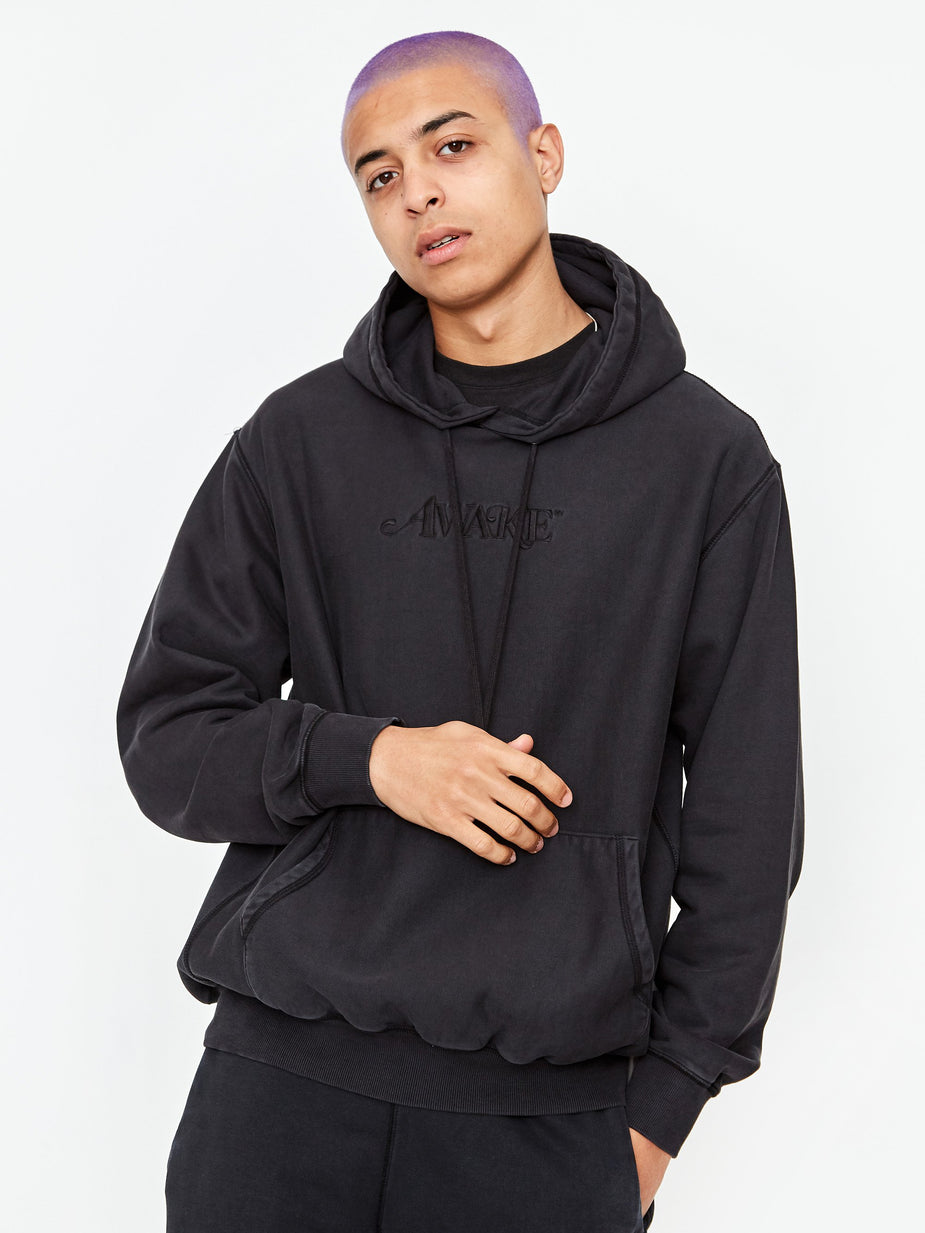 Awake NY Awake NY Classic Logo Embroidered Hoodie - Washed Black - Black