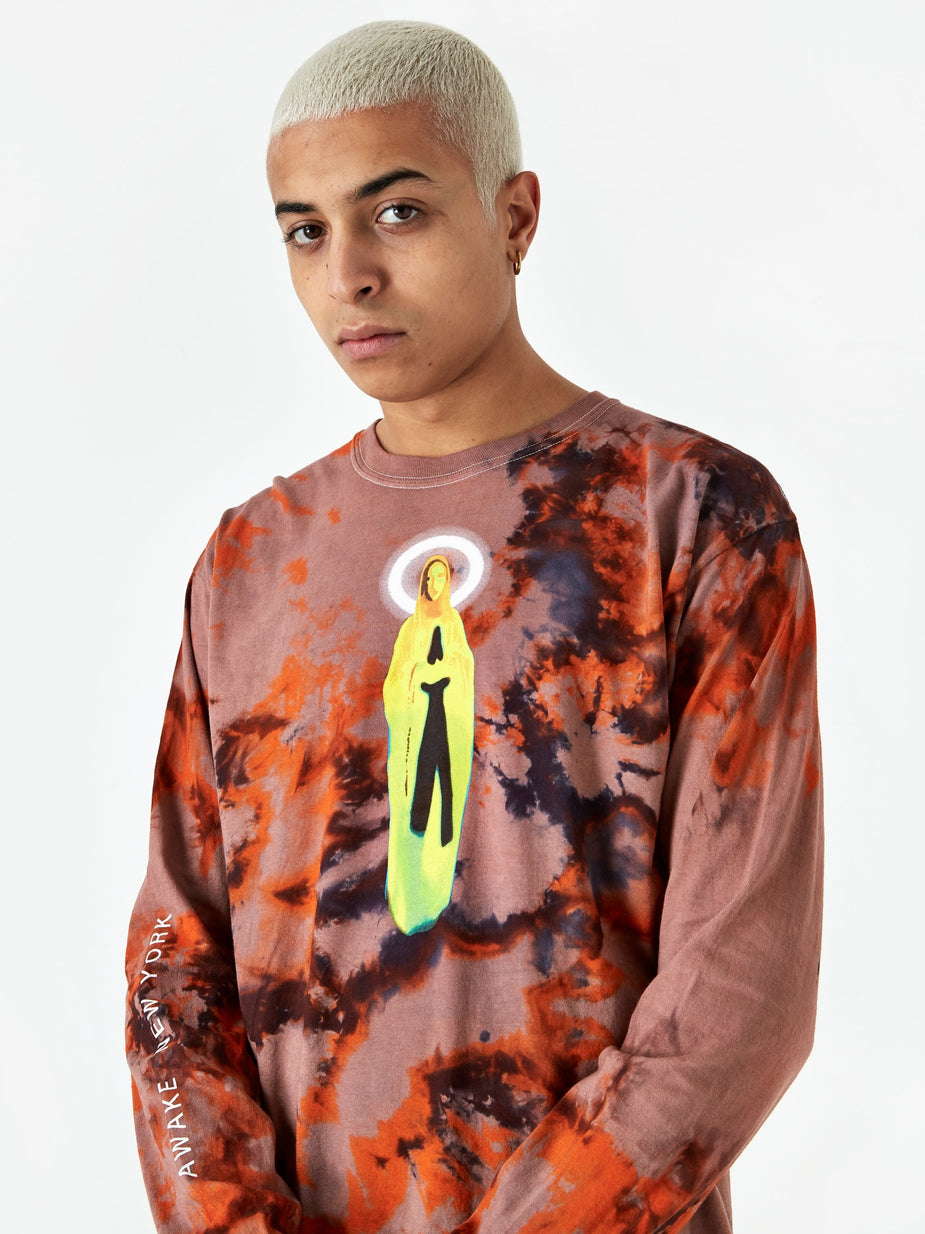 Awake NY Awake NY Mother Mary Longsleeve T-Shirt - Tie Dye Orange - Orange