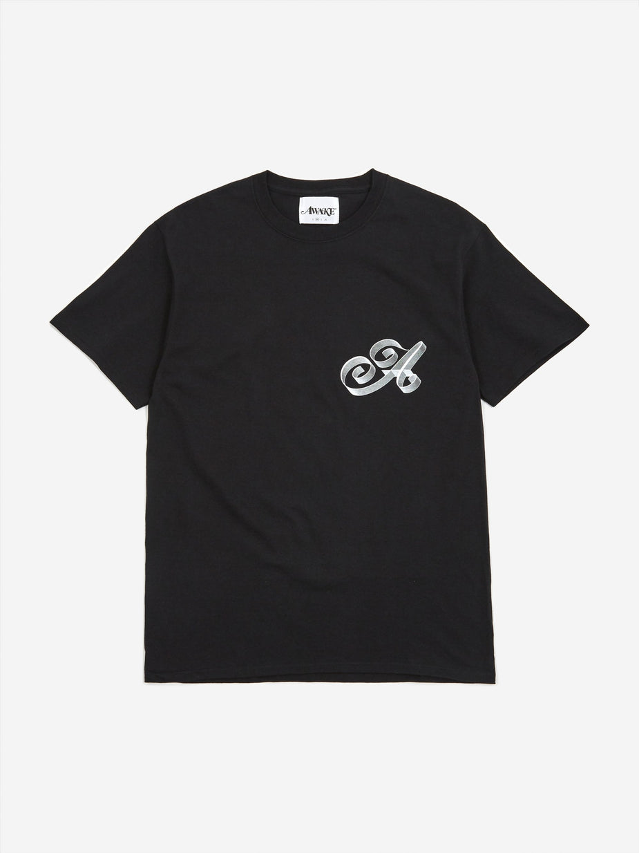 Awake NY Awake NY Ribbon Script Logo T-Shirt - Black - Black