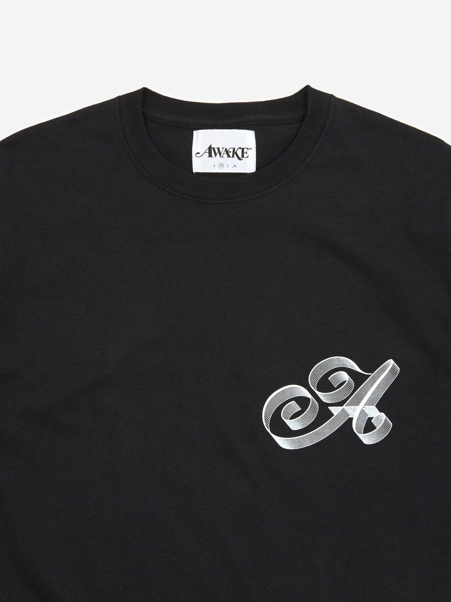 Awake NY Awake NY Ribbon Script Logo T-Shirt - Black - Black