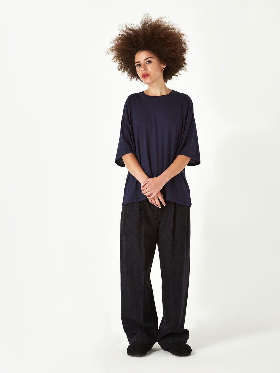 Baserange Baserange Bob T-Shirt Cotton Silk - Navy - Blue