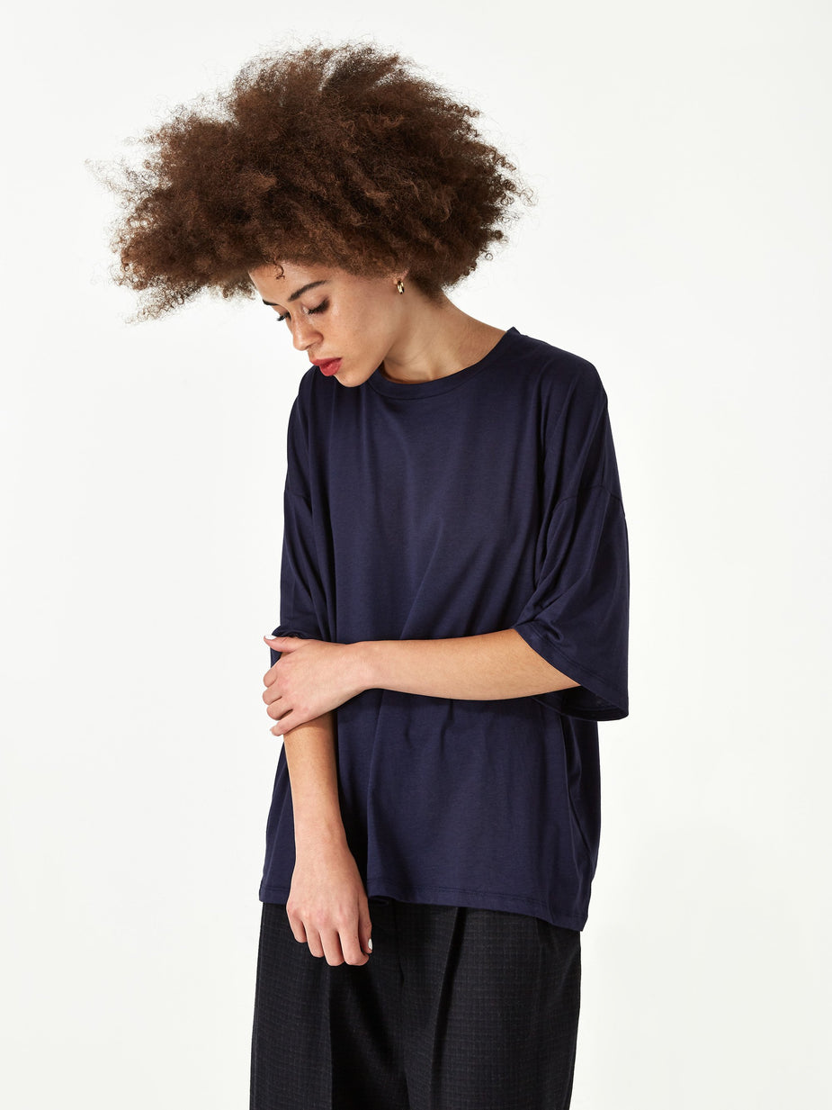 Baserange Baserange Bob T-Shirt Cotton Silk - Navy - Blue