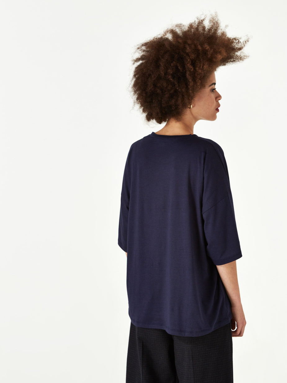Baserange Baserange Bob T-Shirt Cotton Silk - Navy - Blue