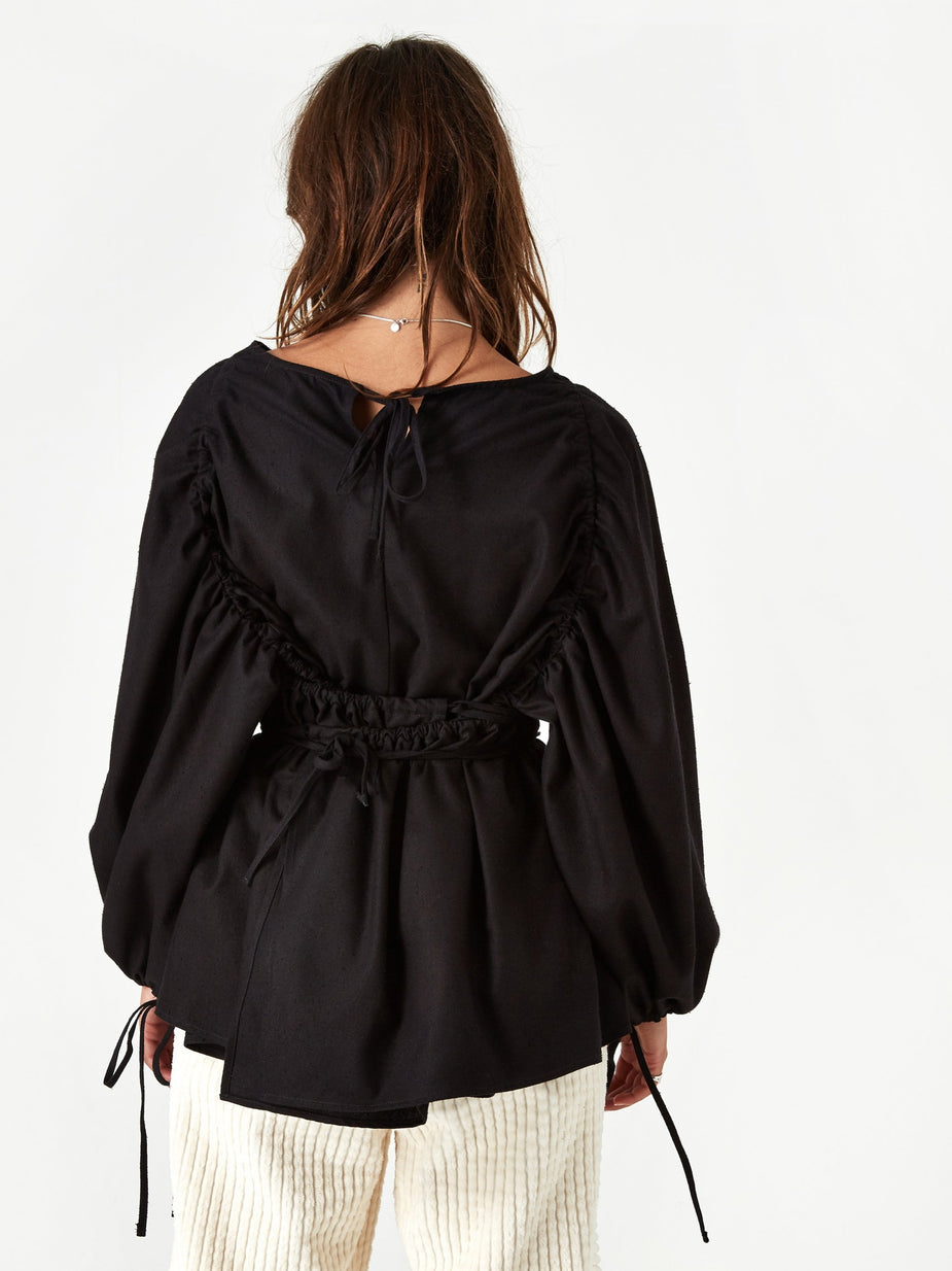 Baserange Baserange Honda Blouse Raw Silk - Black - Black