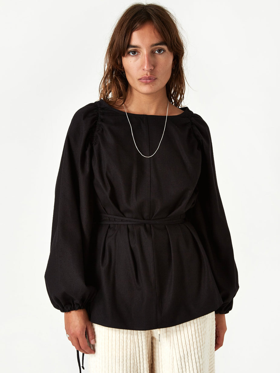 Baserange Baserange Honda Blouse Raw Silk - Black - Black