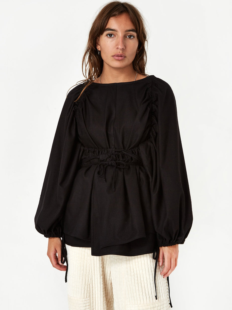 Baserange Baserange Honda Blouse Raw Silk - Black - Black