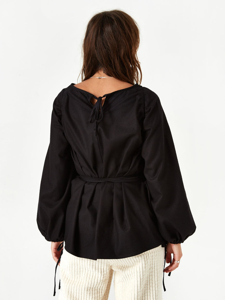 Baserange Baserange Honda Blouse Raw Silk - Black - Black
