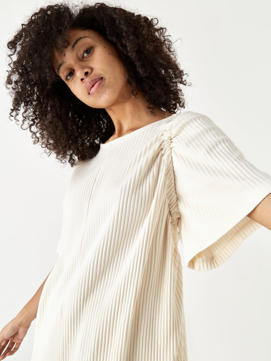 Baserange Baserange Honda Rib Fleece Dress - Off White - White