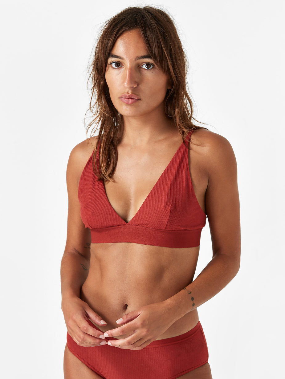 Baserange Baserange Triangle Bra Cotton Rib - Cherry Red - Red