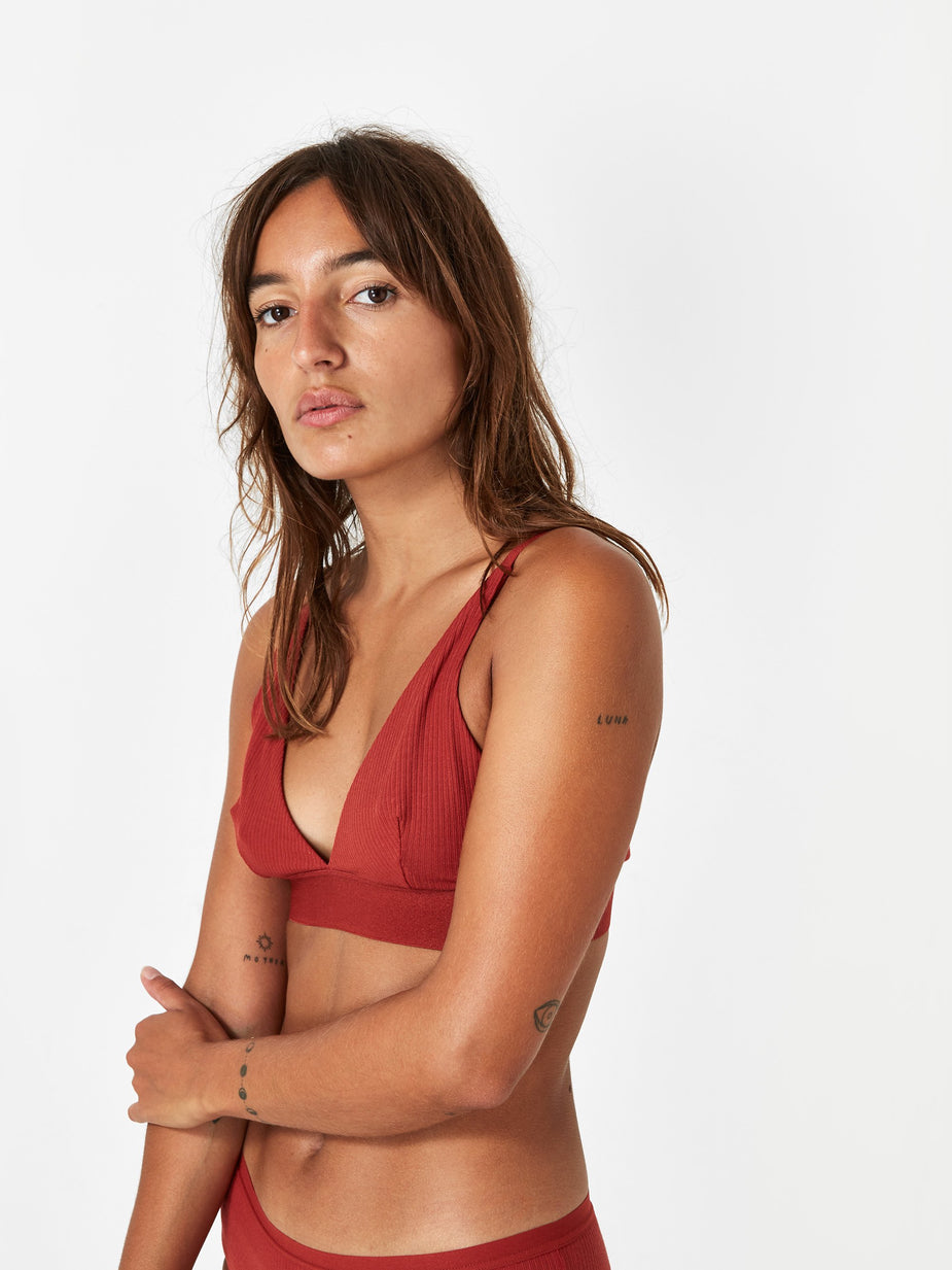 Baserange Baserange Triangle Bra Cotton Rib - Cherry Red - Red