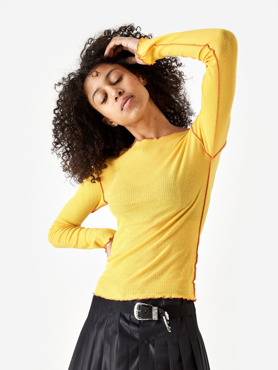 Baserange Baserange Vein Cotton Rib Longsleeve Top - Yellow - Yellow