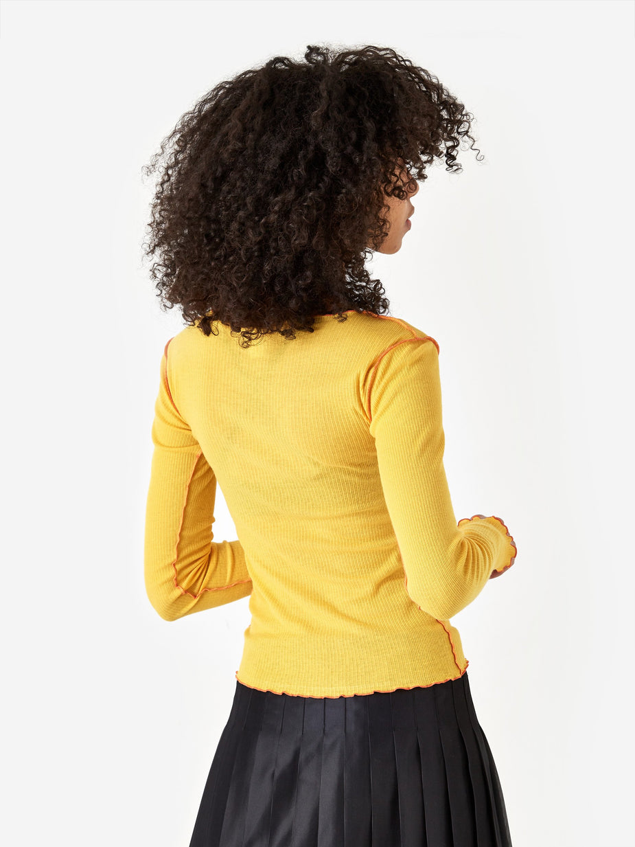 Baserange Baserange Vein Cotton Rib Longsleeve Top - Yellow - Yellow