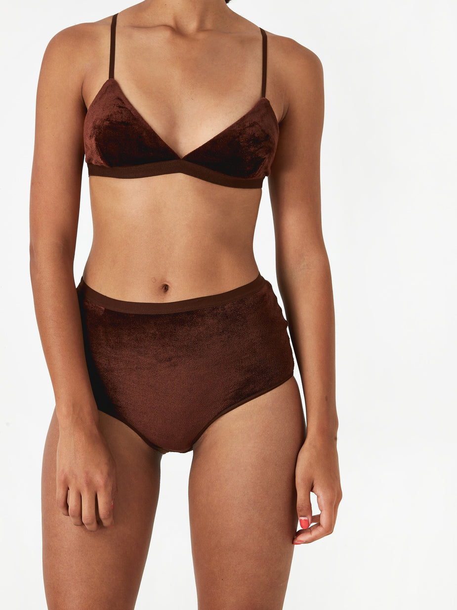 Baserange Baserange Highwaist Bell Pant Shiny Velour - Turnip Brown - Brown