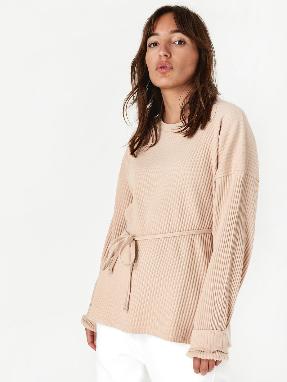 Baserange Baserange Shaw Longsleeve Rib Top - Gravel Beige - Neutrals