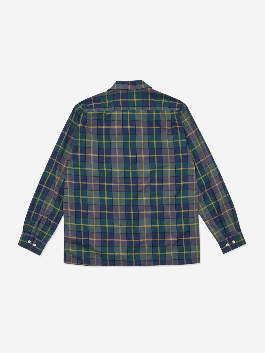 Beams Plus Beams Plus Open Collar Dobby Pen Check Shirt - Navy - Blue