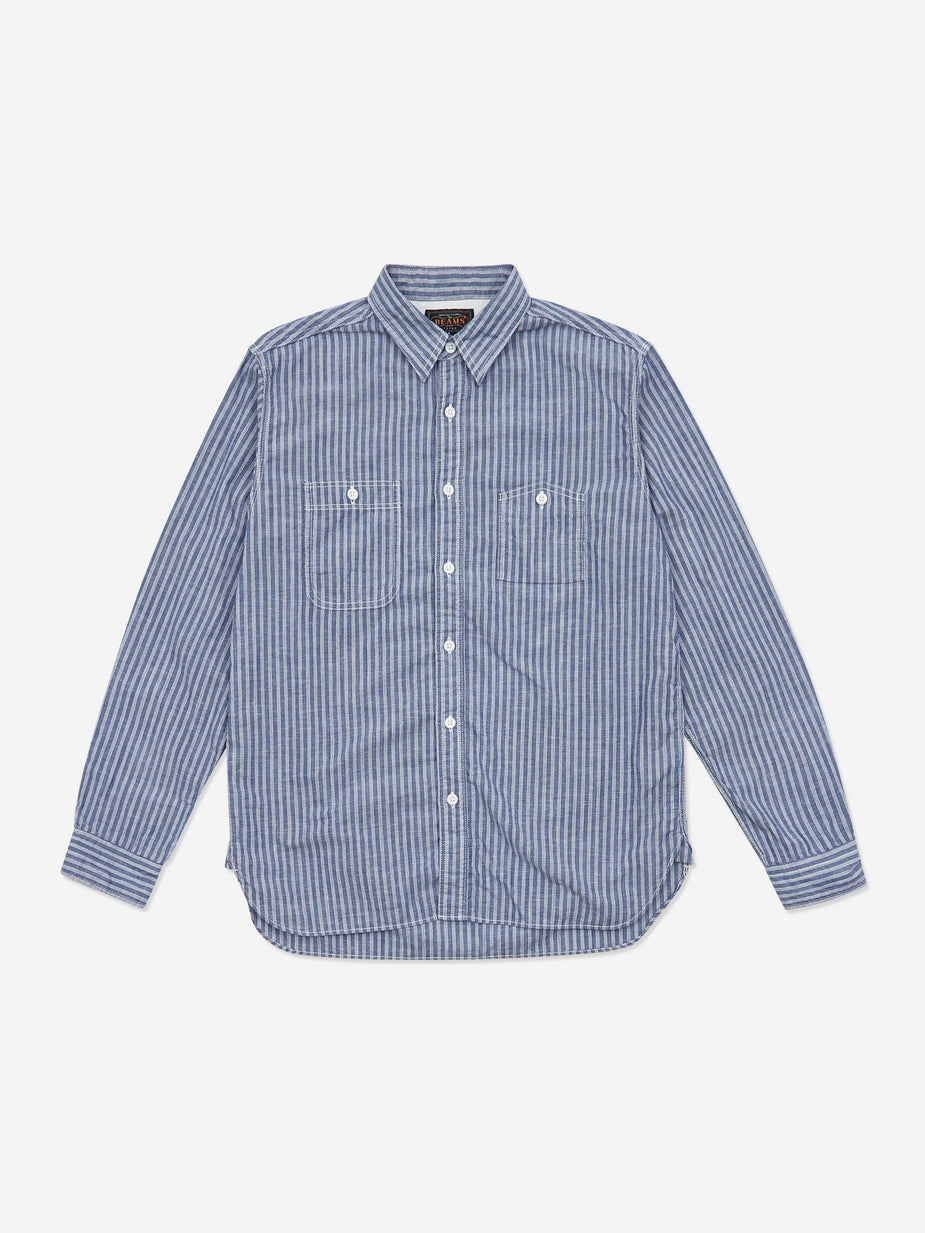 Beams Plus Beams Plus Cotton Linen Stripe Work Shirt - Blue - Blue