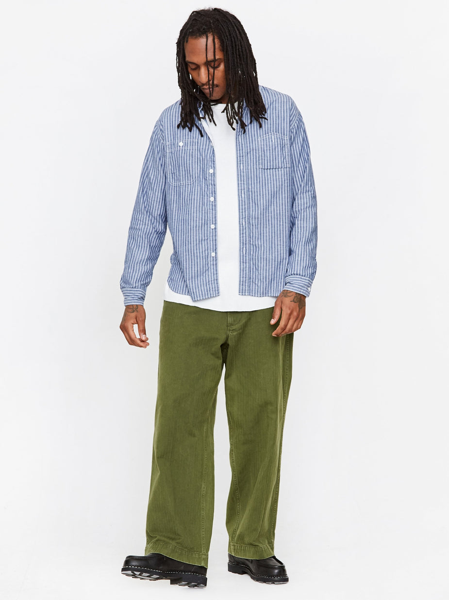 Beams Plus Beams Plus Cotton Linen Stripe Work Shirt - Blue - Blue