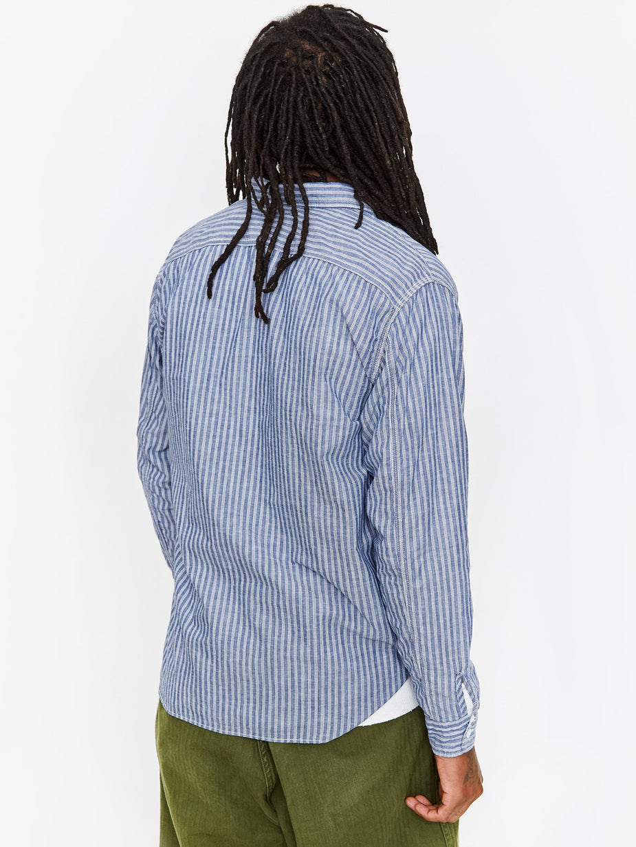 Beams Plus Beams Plus Cotton Linen Stripe Work Shirt - Blue - Blue